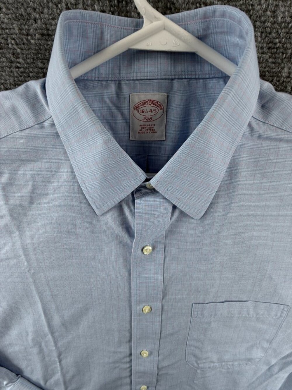 Brooks Brothers Check Cotton 16.5 4/5 Non-Iron Blue Shirt Pocket Men Long Sleeve